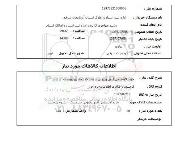 استعلام, استعلام خرید لایسنس آنتی ویروس