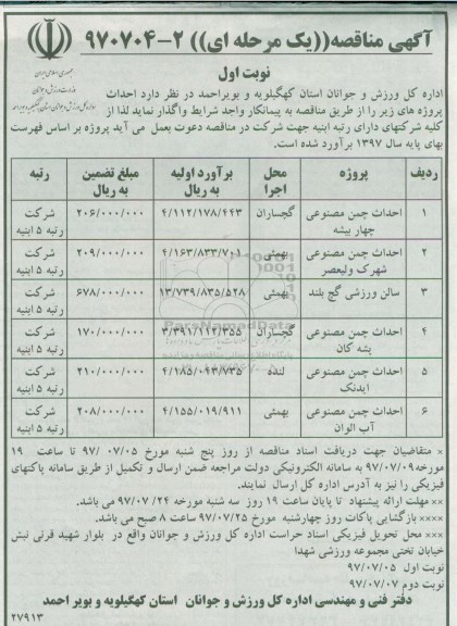 مناقصه, مناقصه احداث زمین چمن مصنوعی .... 