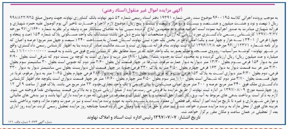 مزایده،مزایده ششدانگ یک واحد مسکونی 340 مترمربع 