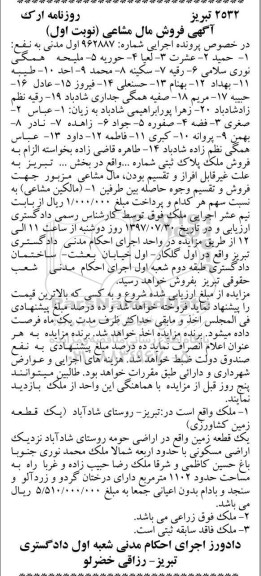 مزایده،مزایده یک قطعه زمین مسکونی 1102 مترمربع