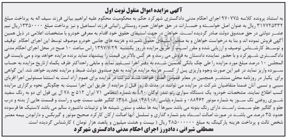 مزایده یک دستگاه سواری رنو تندر