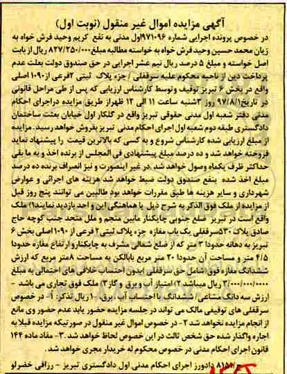 مزایده یک باب مغازه دهانه حدود 3 متر