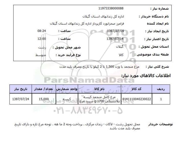 استعلام , استعلام  مرغ منجمد با وزن 1.500 تا 2 کیلو ...