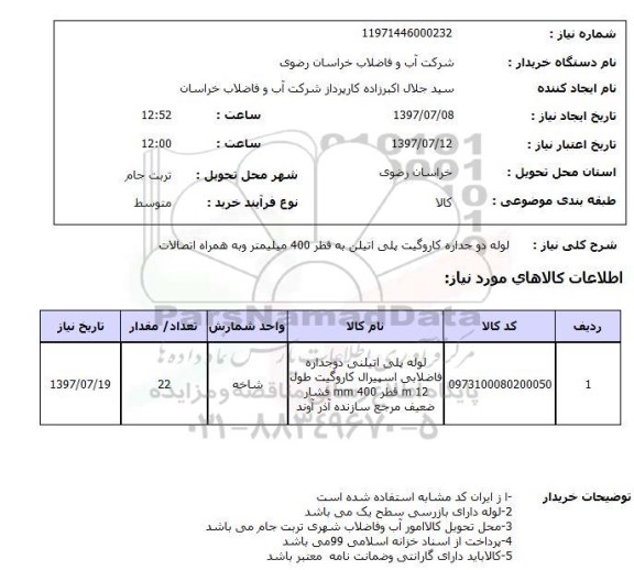 استعلام, لوله دو جداره کارو گیت پلی اتیلن
