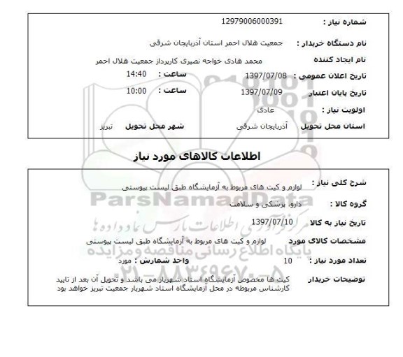 استعلام, لوازم و کیت های مربوط به آزمایشگاه