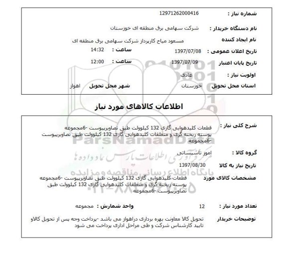 استعلام, قطعات کلید هوایی گازی 132 کیلوولت