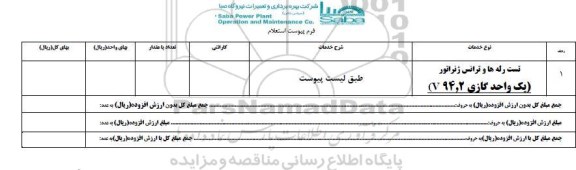 استعلام, استعلام تست رله ها و ترانس ژنراتور