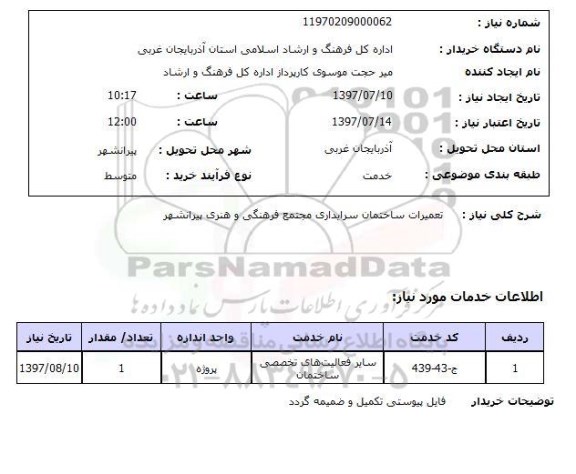 استعلام, تعمیرات ساختمان سرایداری 
