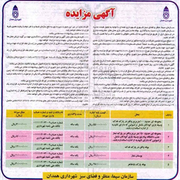 آگهی مزایده, مزایده واگذاری بوفه ها و زمین های بازی