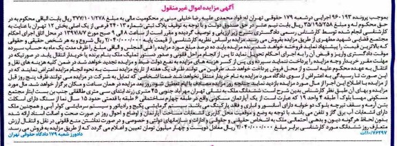 مزایده, مزایده ششدانگ ملک مسکونی