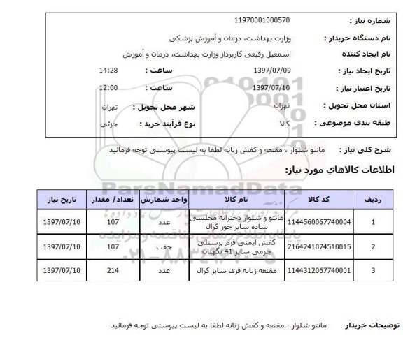 استعلام, مانتو شلوار، مقنعه و کفش زنانه 