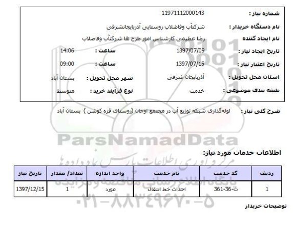 استعلام, لوله گذاری شبکه توزیع آب 
