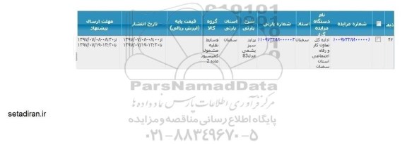 مزایده,مزایده یکدستگاه سواری پراید سبز یشمی