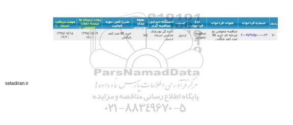 اگهی مناقصه , مناقصه خرید 80 عدد کمد بایگانی 