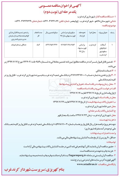 مناقصه عمومی, مناقصه آسفالت خیابانهای سطح شهر
