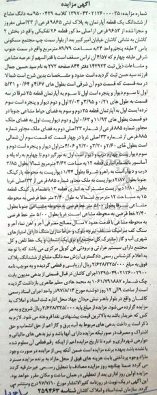 مزایده,مزایده یک قطعه آپارتمان مساحت 89.79 مترمربع 