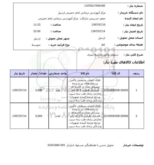استعلام, سفتی باکس دو سه لیتری 