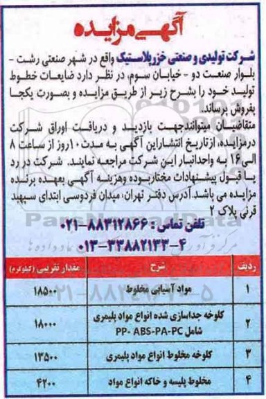 فروش ضایعات خطوط تولید