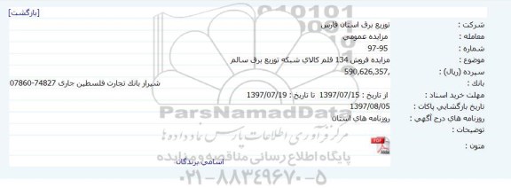 مزایده , مزایده فروش 134 قلم کالای شبکه توزیع برق سالم