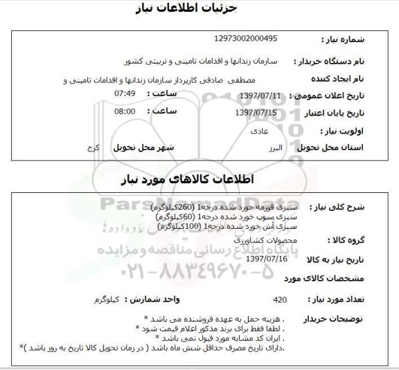 استعلام, سبزی 