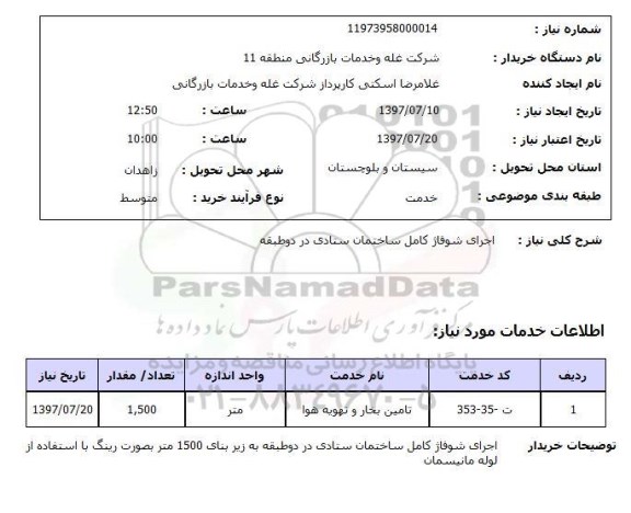 استعلام, استعلام اجرای شوفاژ کامل ساختمان