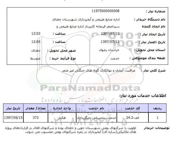 استعلام,مراقبت آبیاری و نهالکاری