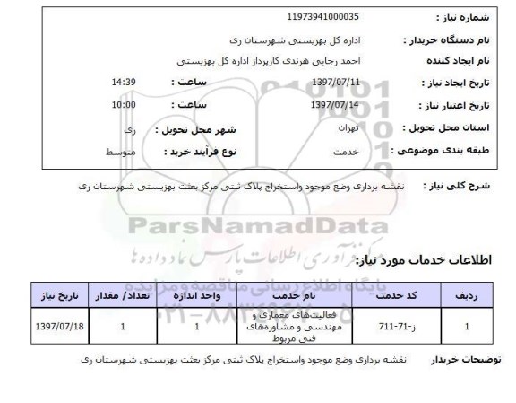 استعلام, استعلام نقشه برداری از وضع موجود و ... 