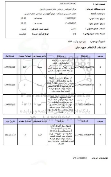 استعلام ،استعلام نوار ادار و کیت ana