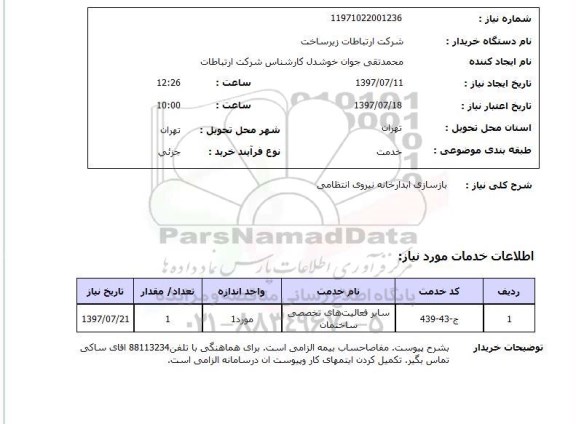 استعلام, بازسازی ابدارخانه نیروی انتظامی 