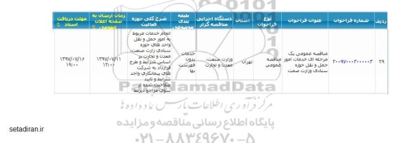 مناقصه ,مناقصه عمومی یک مرحله ای خدمات امور حمل و نقل ...