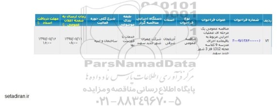 مناقصه عمومی , مناقصه عمومی یک مرحله ای عملیات اجرایی مربوط ....