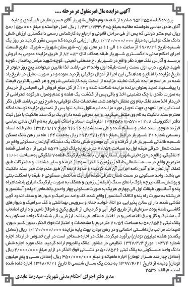 مزایده, مزایده ششدانگ ملک توقیفی 