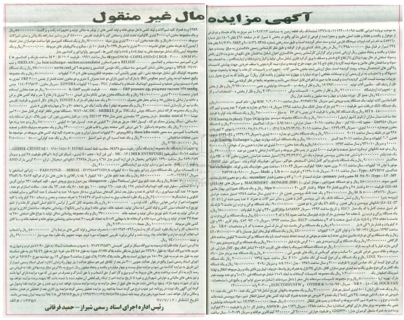 مزایده, مزایده ششدانک یک قطعه زمین به مساحت 10913/13 مترمربع و ماشین آلات تولید- تاسیسات یوتیلتی و جنبی