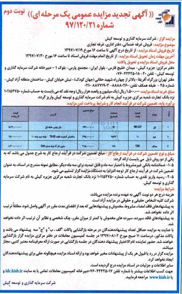 مزایده, مزایده فروش غرفه خدماتی.دفتر اداری.غرفه تجاری نوبت دوم