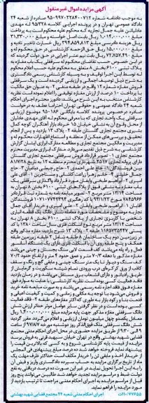 مزایده,مزایده سرقفلی مغازه پلاک ثبتی 6100 بخش هشت