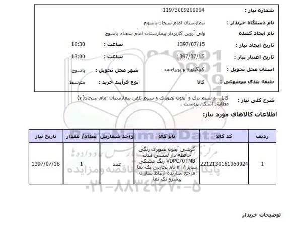 استعلام, استعلام کابل و سیم برق و آیفون تصویری و سیم تلفن