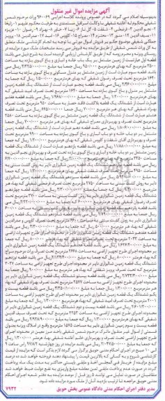 مزایده,مزایده زمین مشتمل بر بک باب خانه و انباری و باغ کیوی