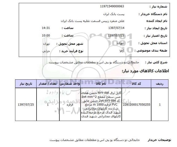 استعلام; استعلام کابل برق ...