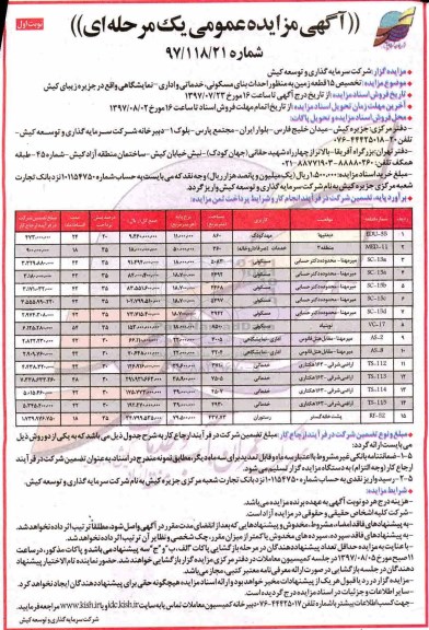 مزایده,مزایده تخصیص 15 قطعه زمین به منظور احداث بنای مسکونی خدماتی اداری