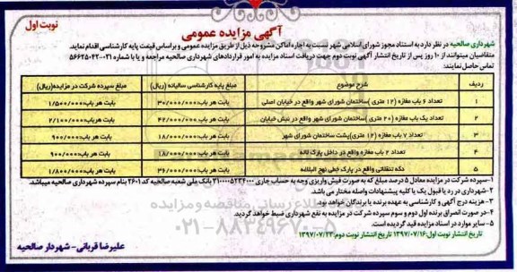 آگهی تجدید مزایده عمومی, مزایده اجاره اماکن 