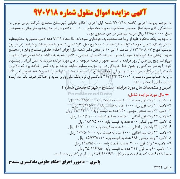 مزایده,مزایده انواع لامپ