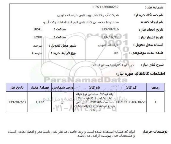 استعلام,استعلام خرید لوله گالوانیزه سطح استان 