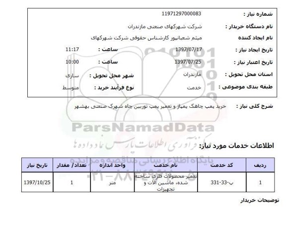 استعلام خرید پمپ چاهک پمپاژ
