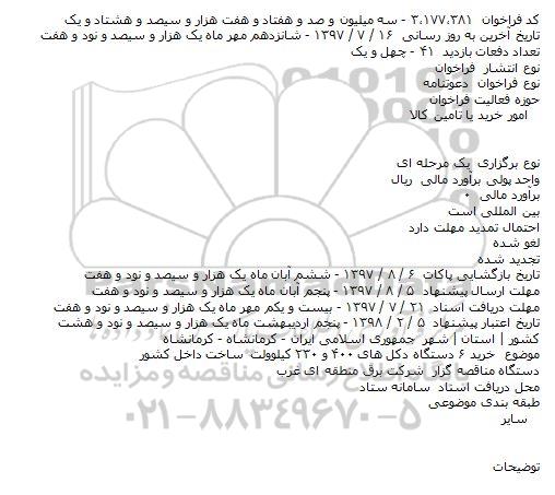 دعوتنامه خرید ۶ دستگاه دکل