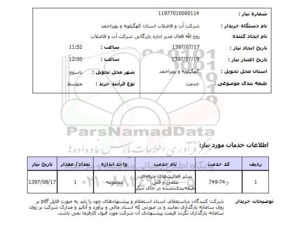 استعلام , استعلام سایر فعالیت های حرفه ای، علمی و فنی طبقه بندی نشده در جای دیگر ...