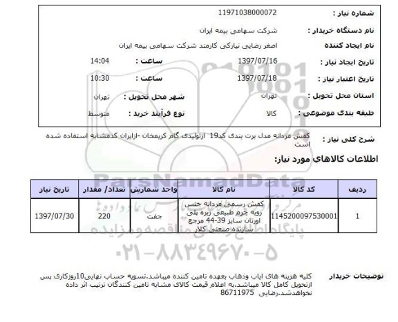 استعلام, کفش مردانه مدل برت بندی