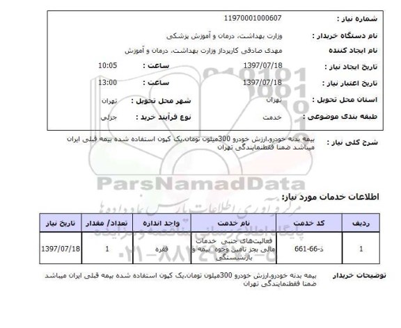 استعلام, بیمه بدنه خودرو 