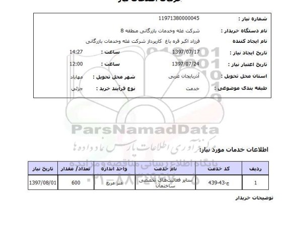 استعلام , استعلام سایر فعالیت های تخصصی ساختمان ...