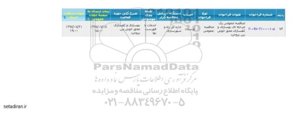 مناقصه عمومی, مناقصه عمومی  بهسازی و کفسازی محور
