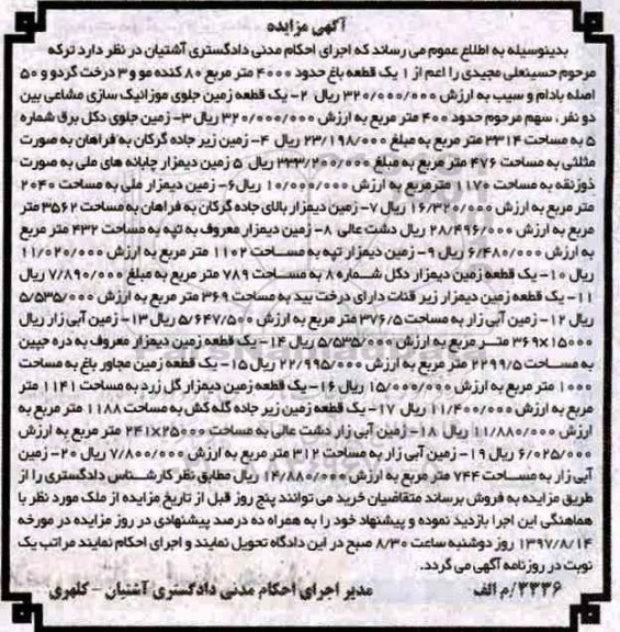 مزایده،مزایده 20 قطعه ملک شامل باغ.زمین